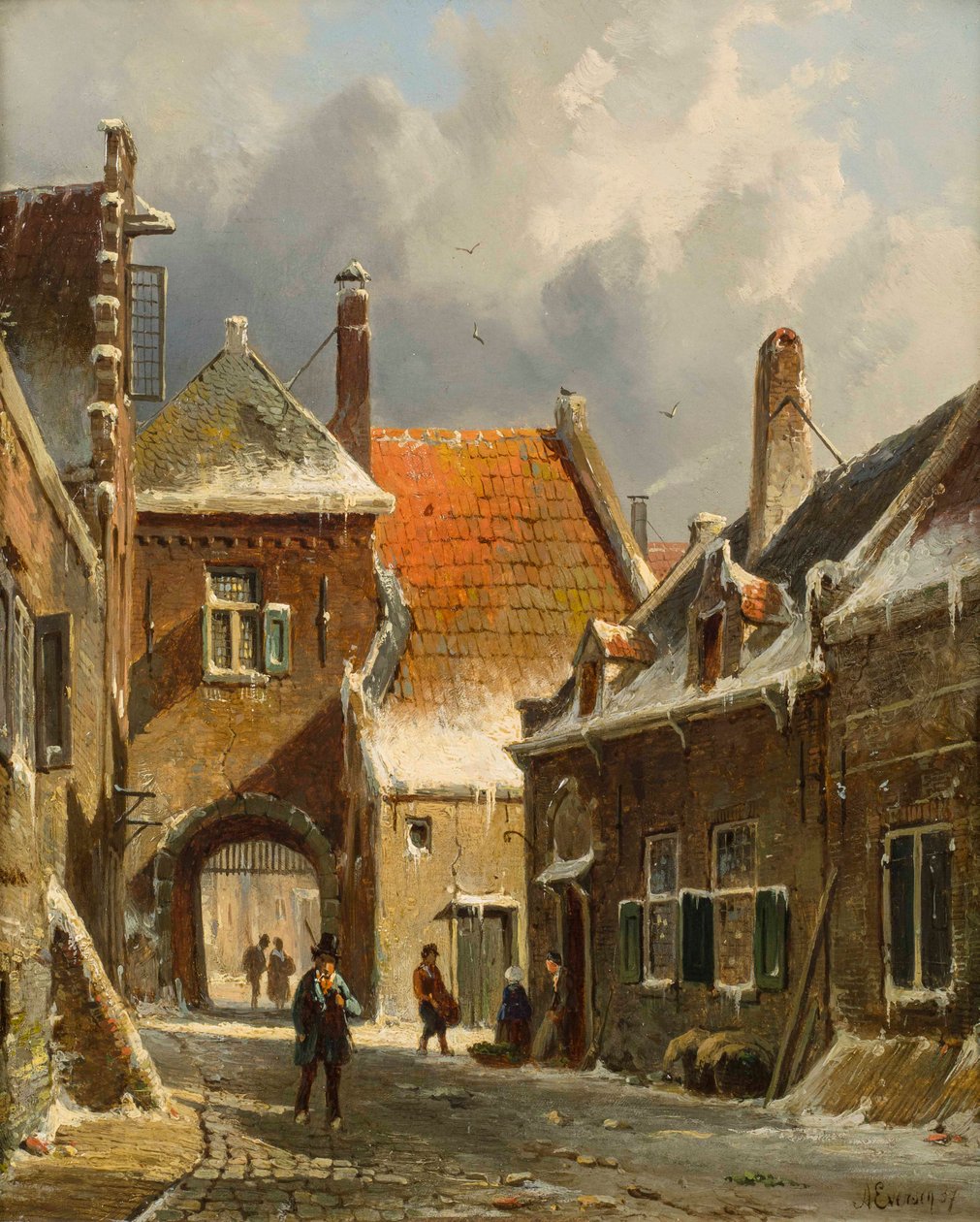 Een Winter Straatscène door Adrianus Eversen