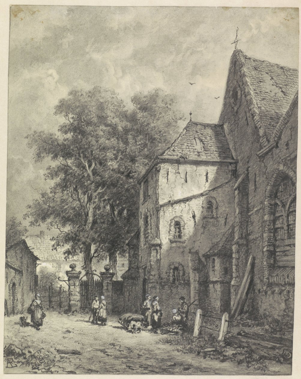 Gezicht bij een kerk door Adrianus Eversen