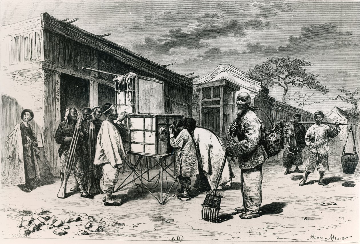 Een diorama op een weg in Peking, 1873 door Adrien Emmanuel Marie