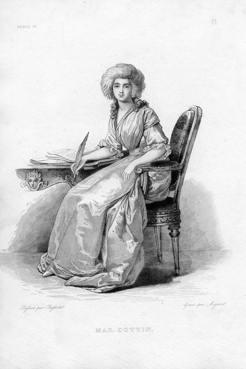 Gegraveerd portret van Sophie Cottin (1770-1807) door Adrien Jacques Antoine Migneret