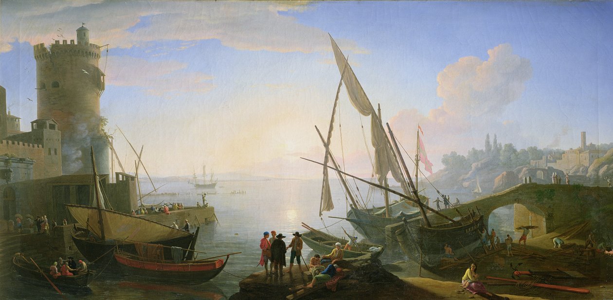 Haven bij zonsondergang door Adrien Manglard