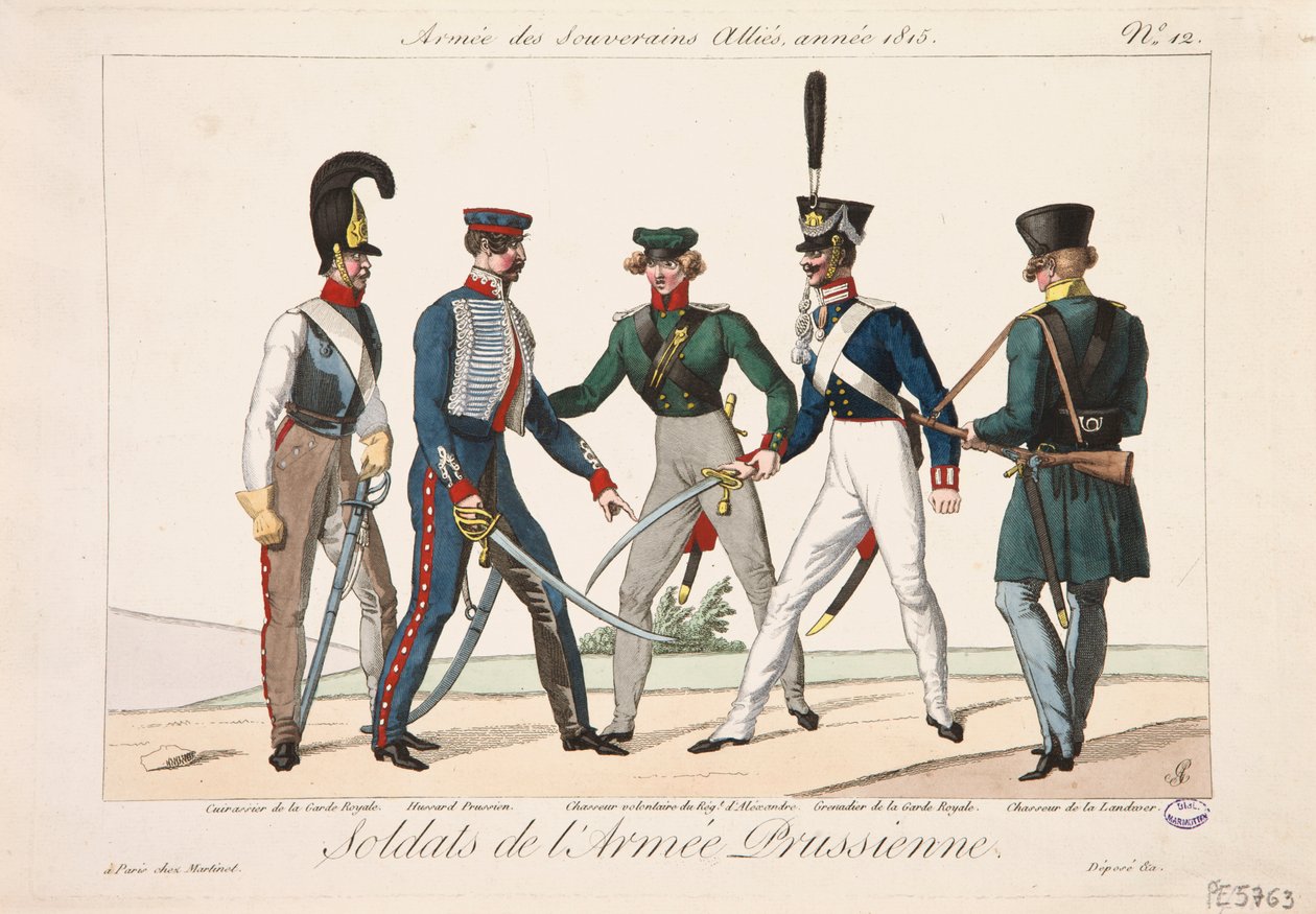 Soldaten van het Pruisische leger, leger van de geallieerde vorsten, 1815 door Adrien Pierre Francois Godefroy