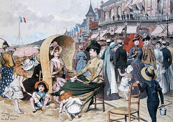 Een elegante strandscène door Adrien Emmanuel Marie
