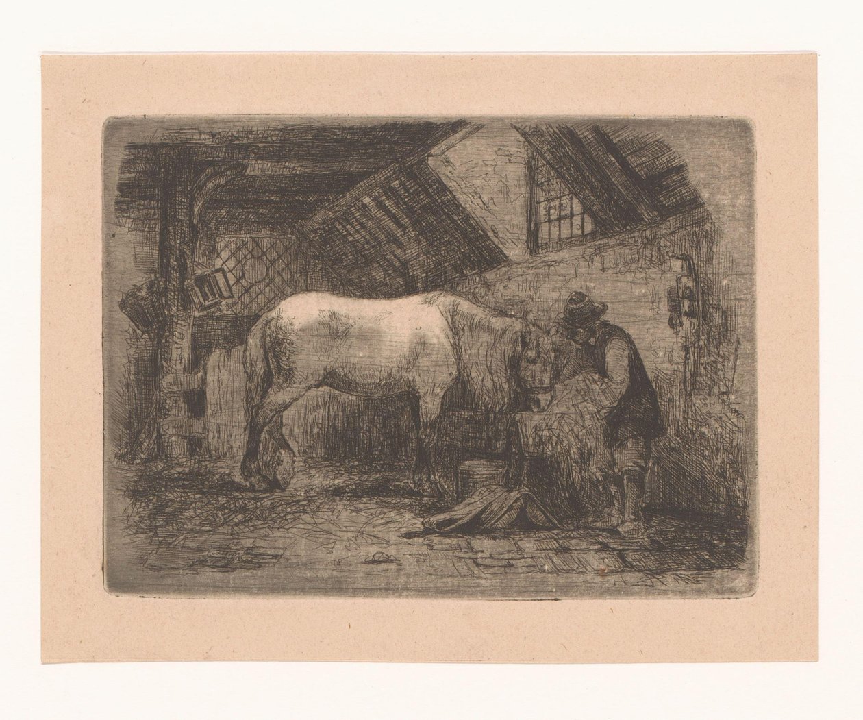 Paard in een stal door Adrien Joseph Verhoeven Ball