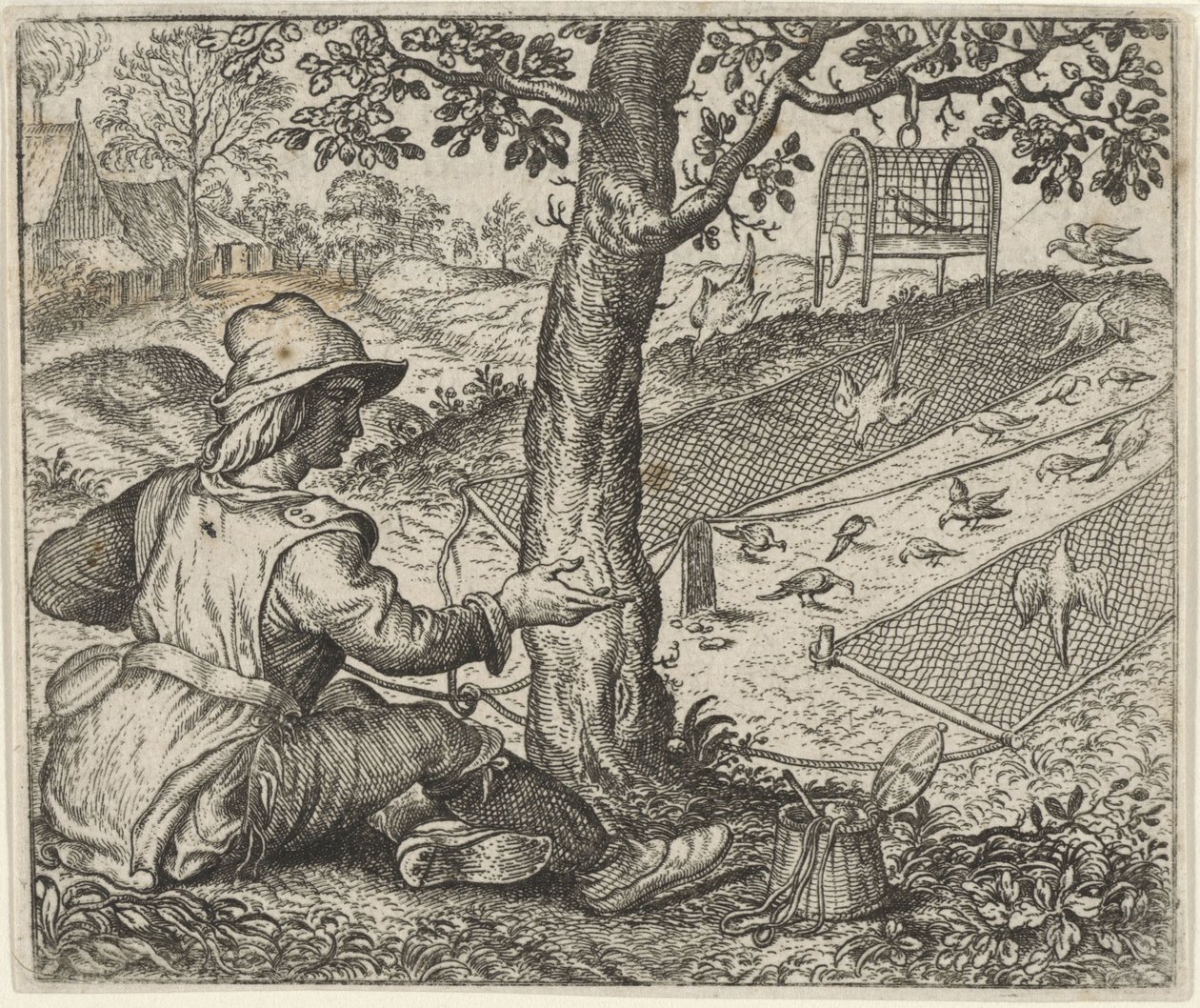 Fabel van de vogelaar door Egidius  Sadeler (II)