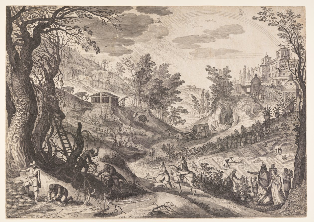 Maart/April, van De Twaalf Maanden door Aegidius Sadeler II