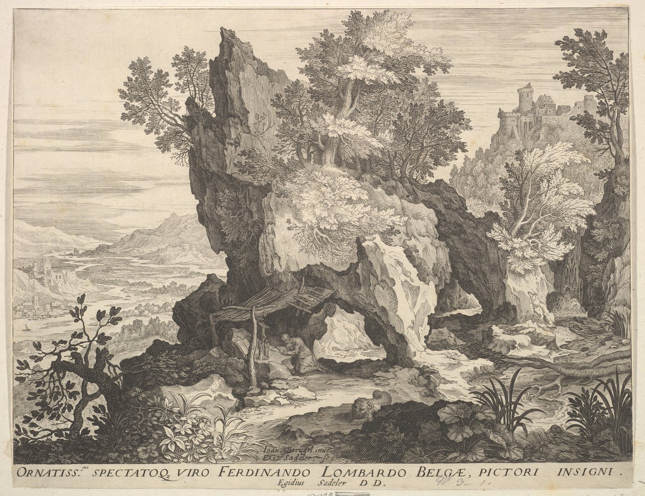Rotsachtig landschap met St. Hiëronymus door Aegidius Sadeler II
