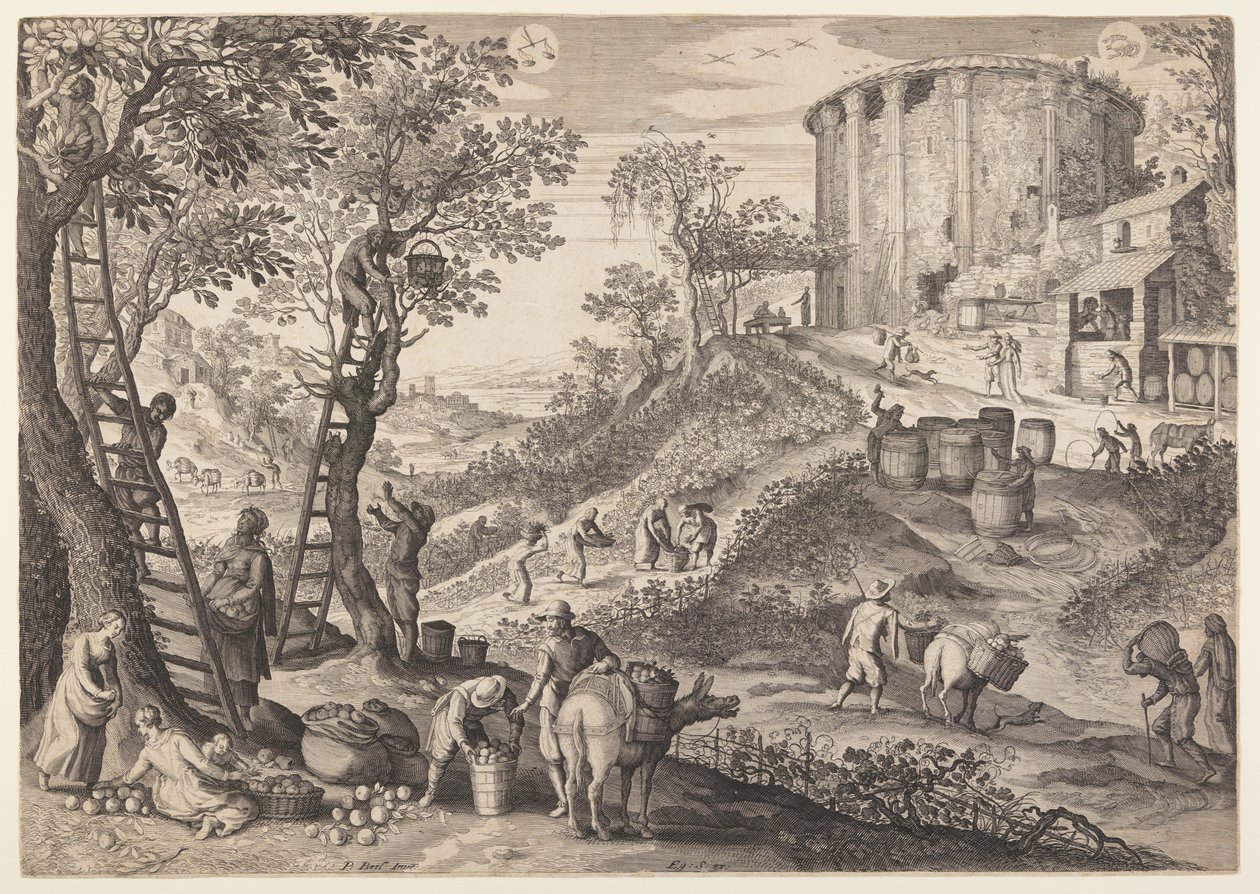 September/Oktober, van De Twaalf Maanden door Aegidius Sadeler II