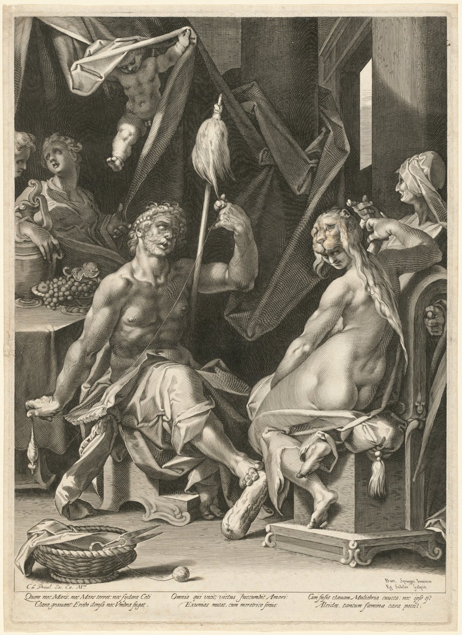 Hercules en Omphale door Aegidius Sadeler II, after Bartholomaeus Spranger
