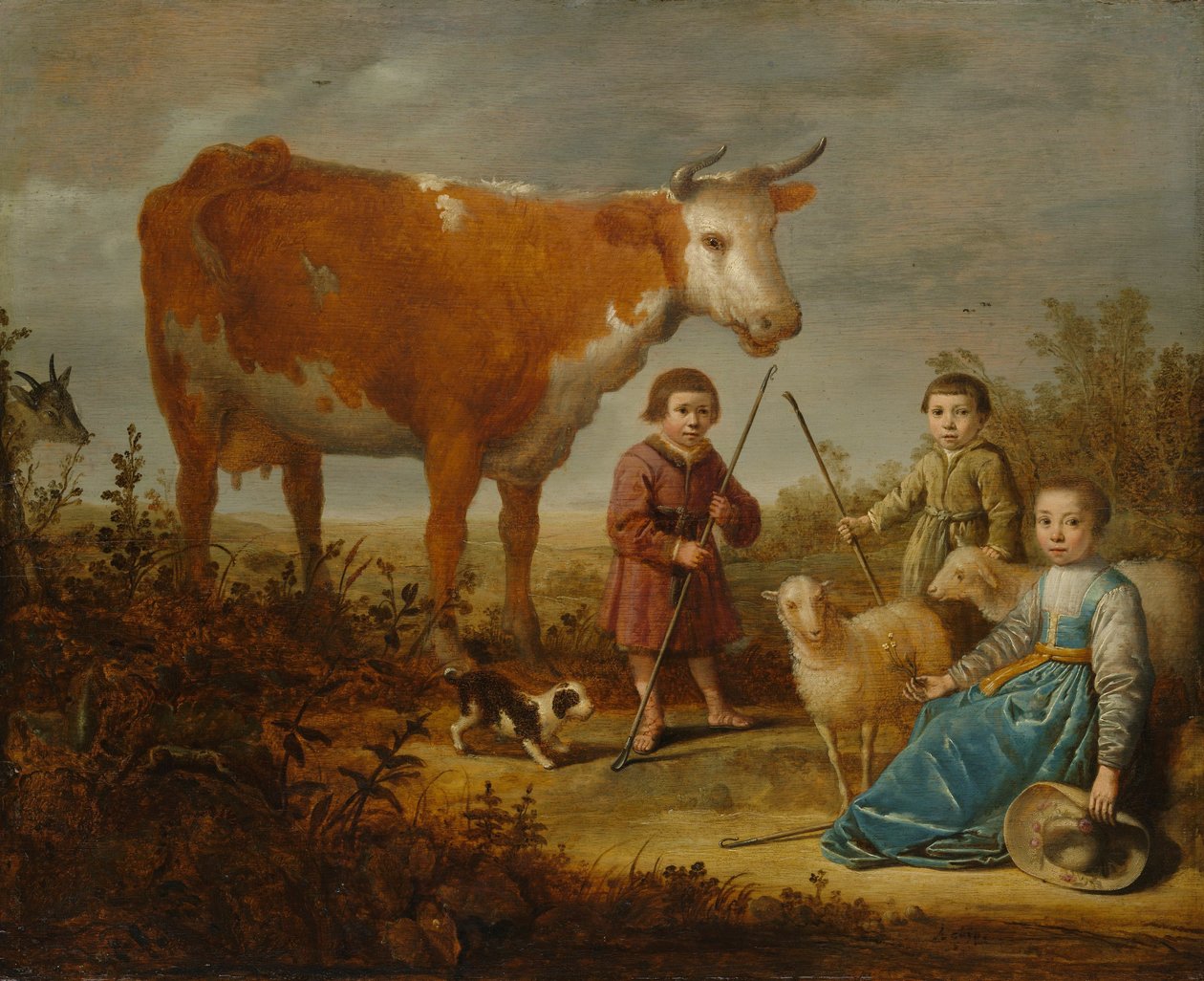 Kinderen en een koe door Aelbert Cuyp