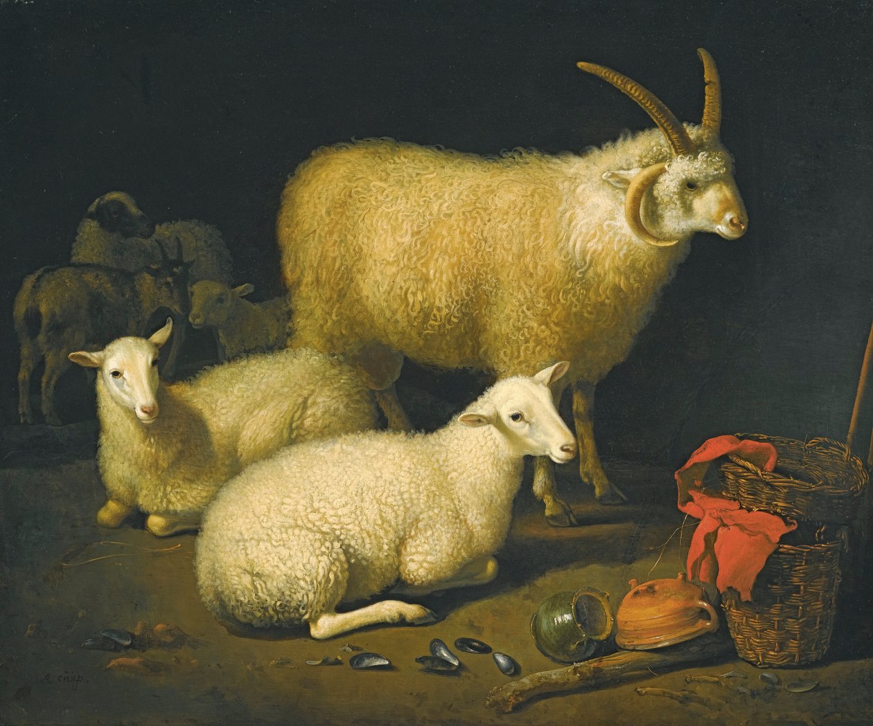 Schapen in een stal door Aelbert Cuyp
