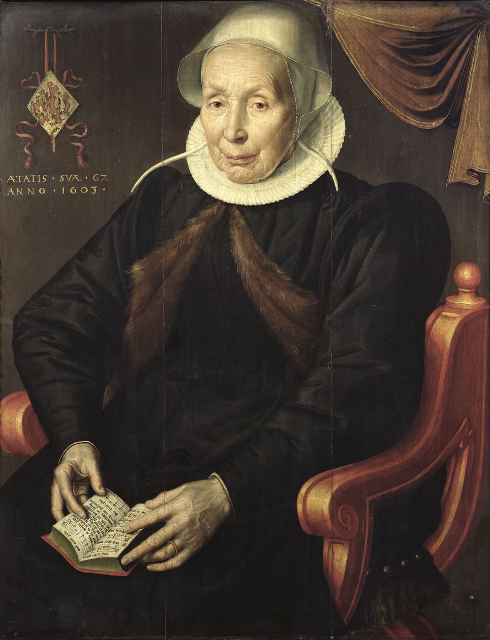 Portret van een oudere vrouw, 1603 door Aert Pietersz.