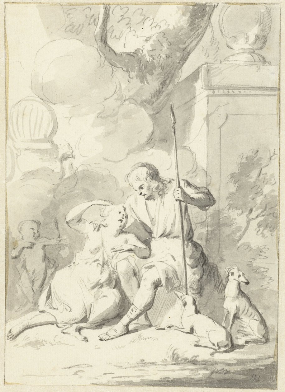 Venus en Adonis (?) door Aert Schouman