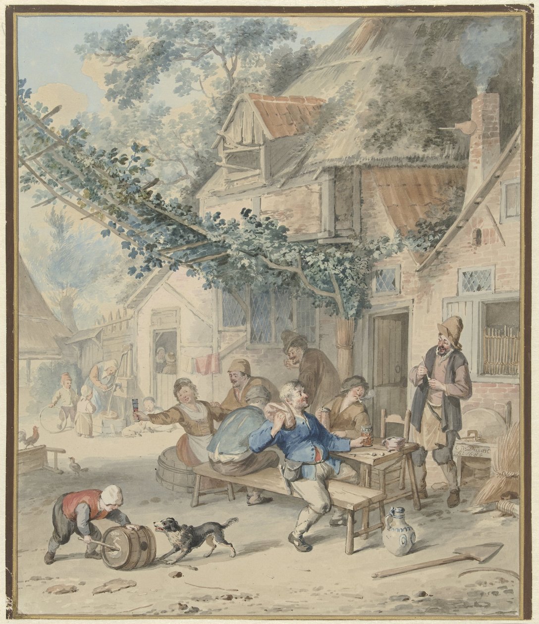 Vrolijk gezelschap bij een herberg door Aert Schouman