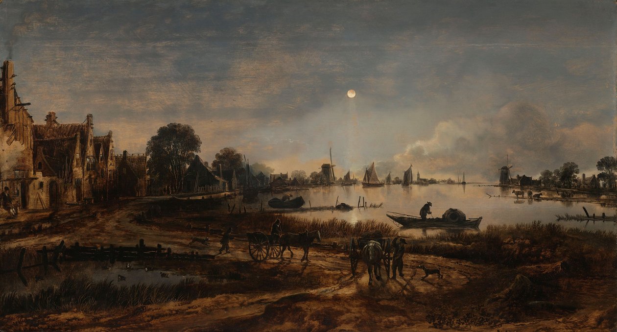 Riviergezicht bij maanlicht, ca. 1640-50 door Aert van der Neer