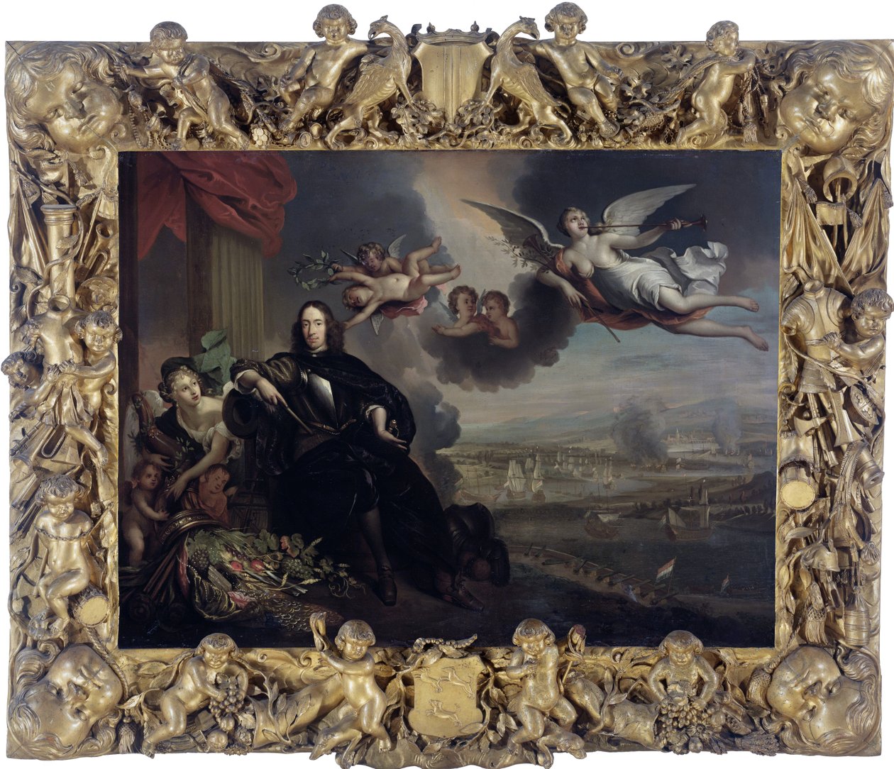 De apotheose van Cornelis de Witt, met de aanval op Chatham op de achtergrond door After Jan de Baen