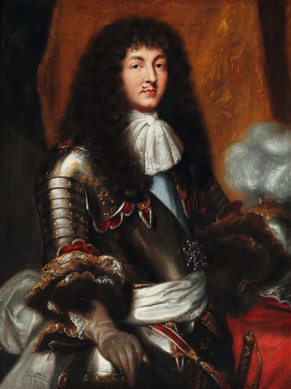Lodewijk XIV met donkere pruik en harnas door Pierre Mignard