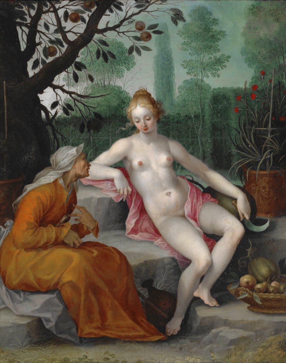 Vertumnus en Pomona door after Abraham Bloemaert