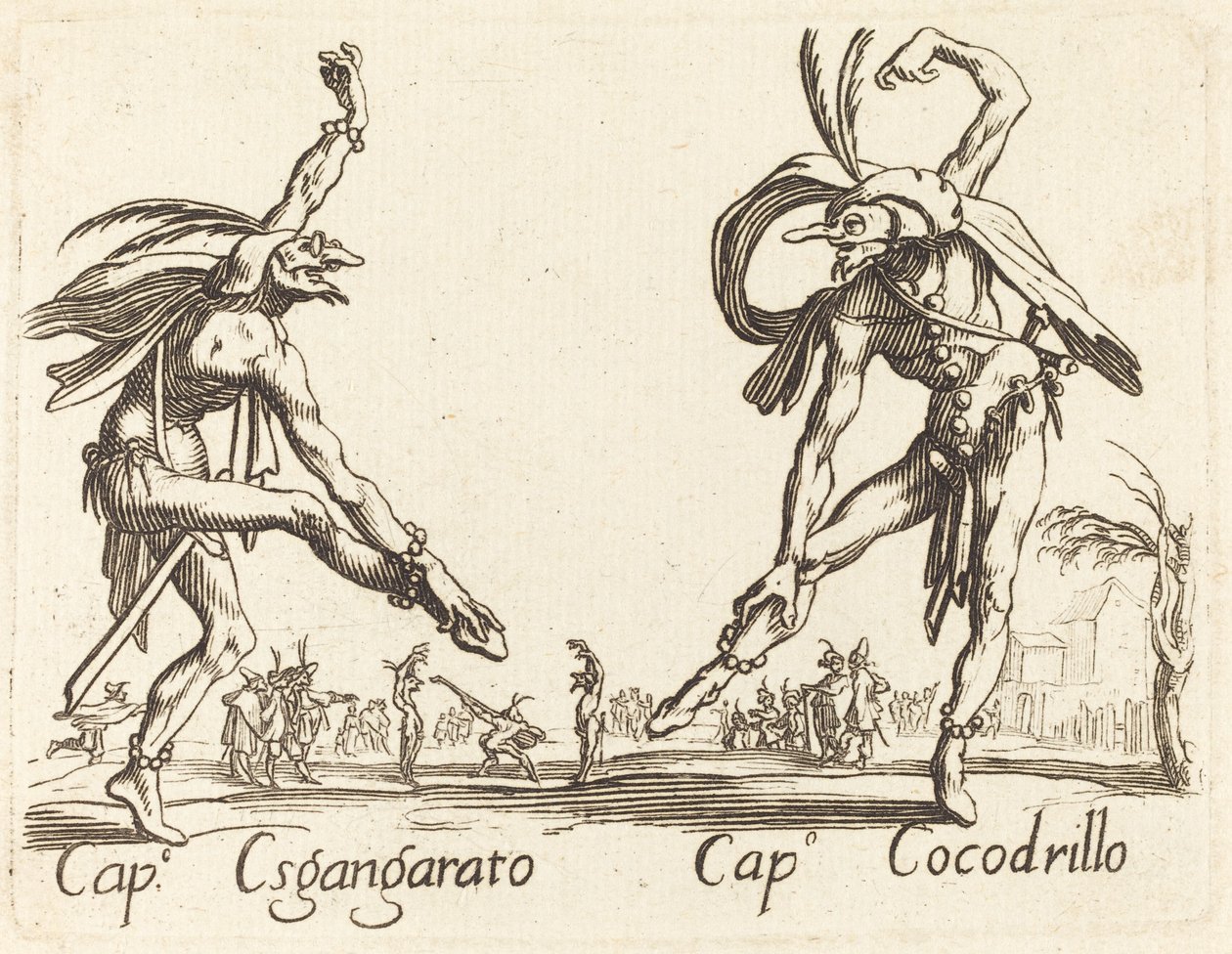 Kapitein Esgangarato en Kapitein Cocodrillo door After Jacques Callot