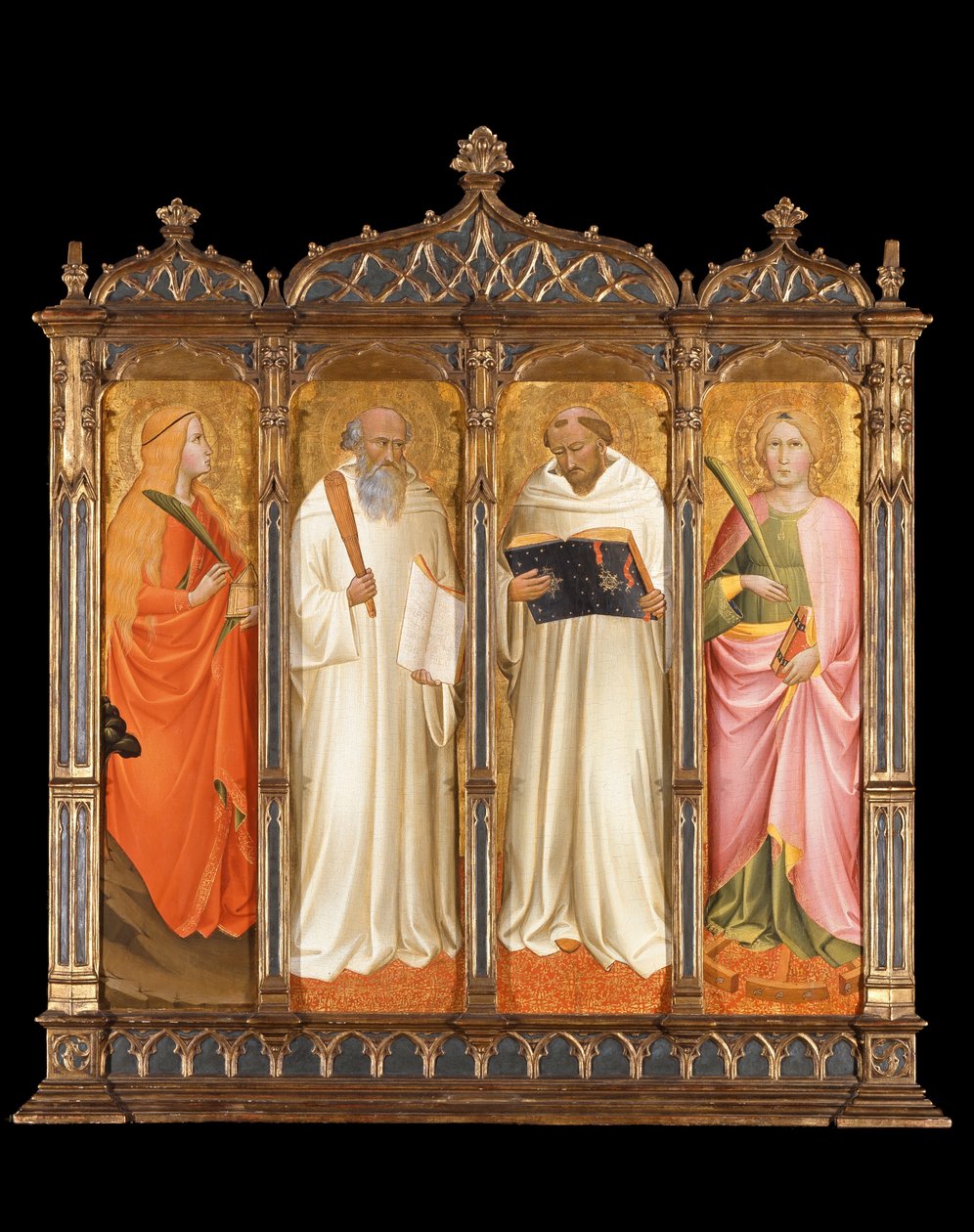 St. Maria Magdalena, St. Benedictus, St. Bernardus van Clairveaux en St. Catharina van Alexandrië door Agnolo Gaddi