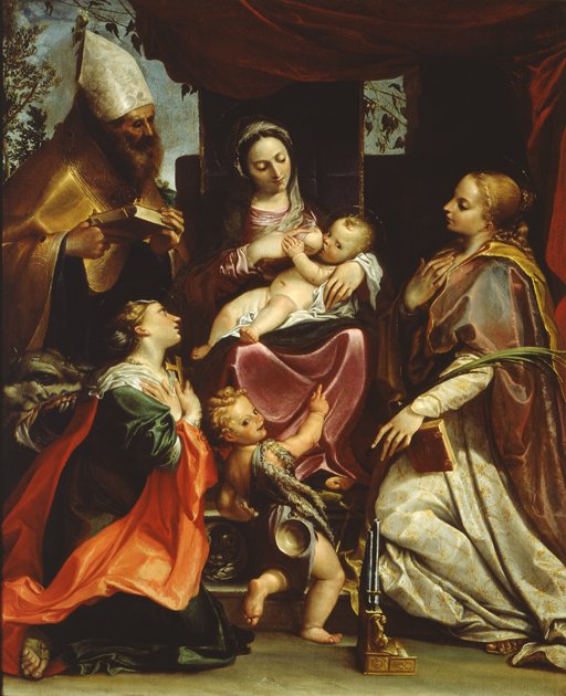 Madonna met kind en heiligen door Agostino Carracci