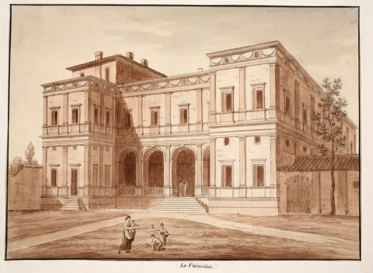 Villa Farnesina, 1833 (ets met bruine was) door Agostino Tofanelli