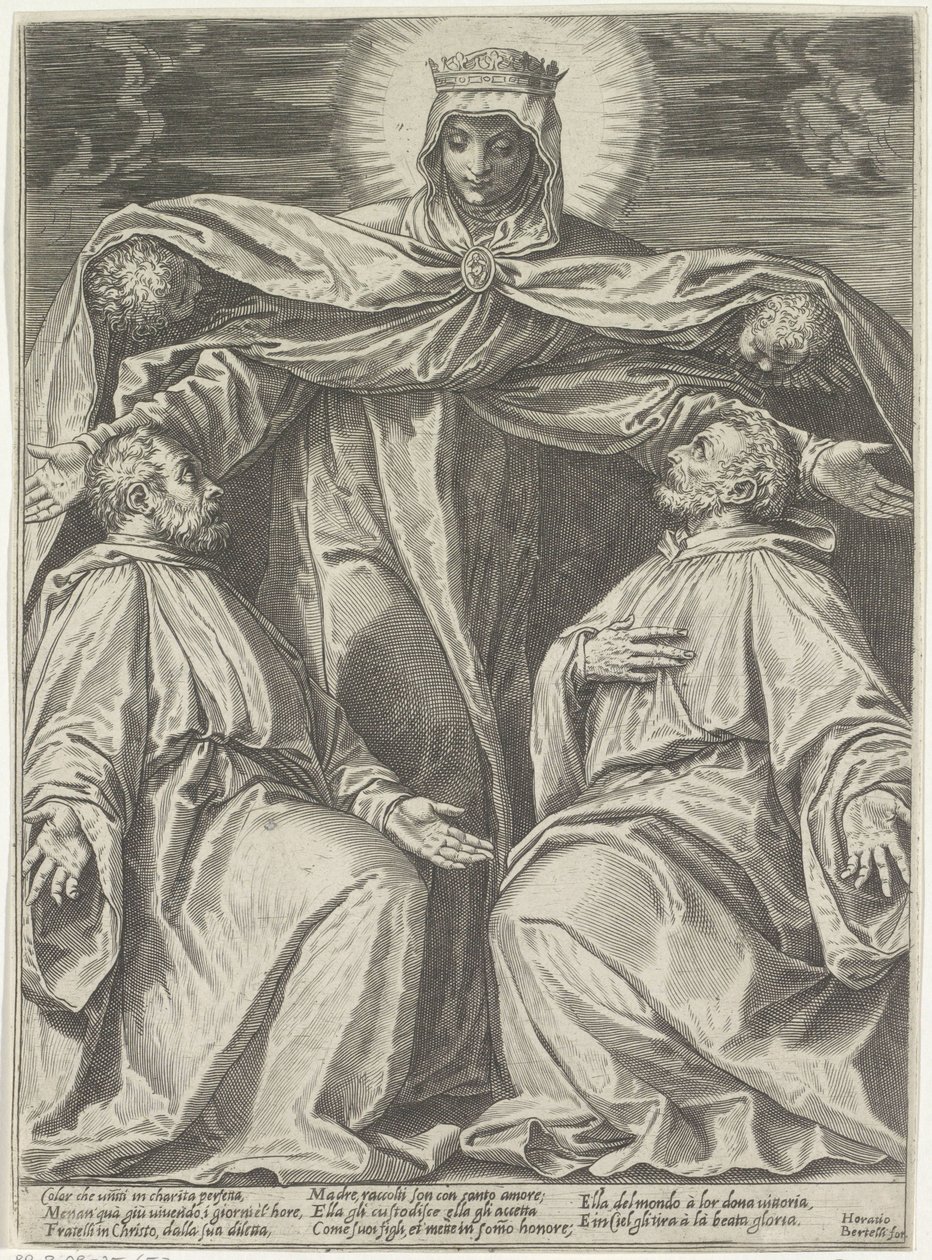 Maria beschermt leden van een broederschap door Agostino Carracci