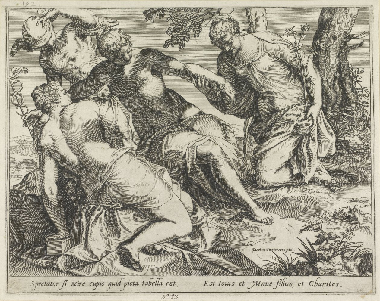 Mercurius en de Gratiën door Agostino Carracci