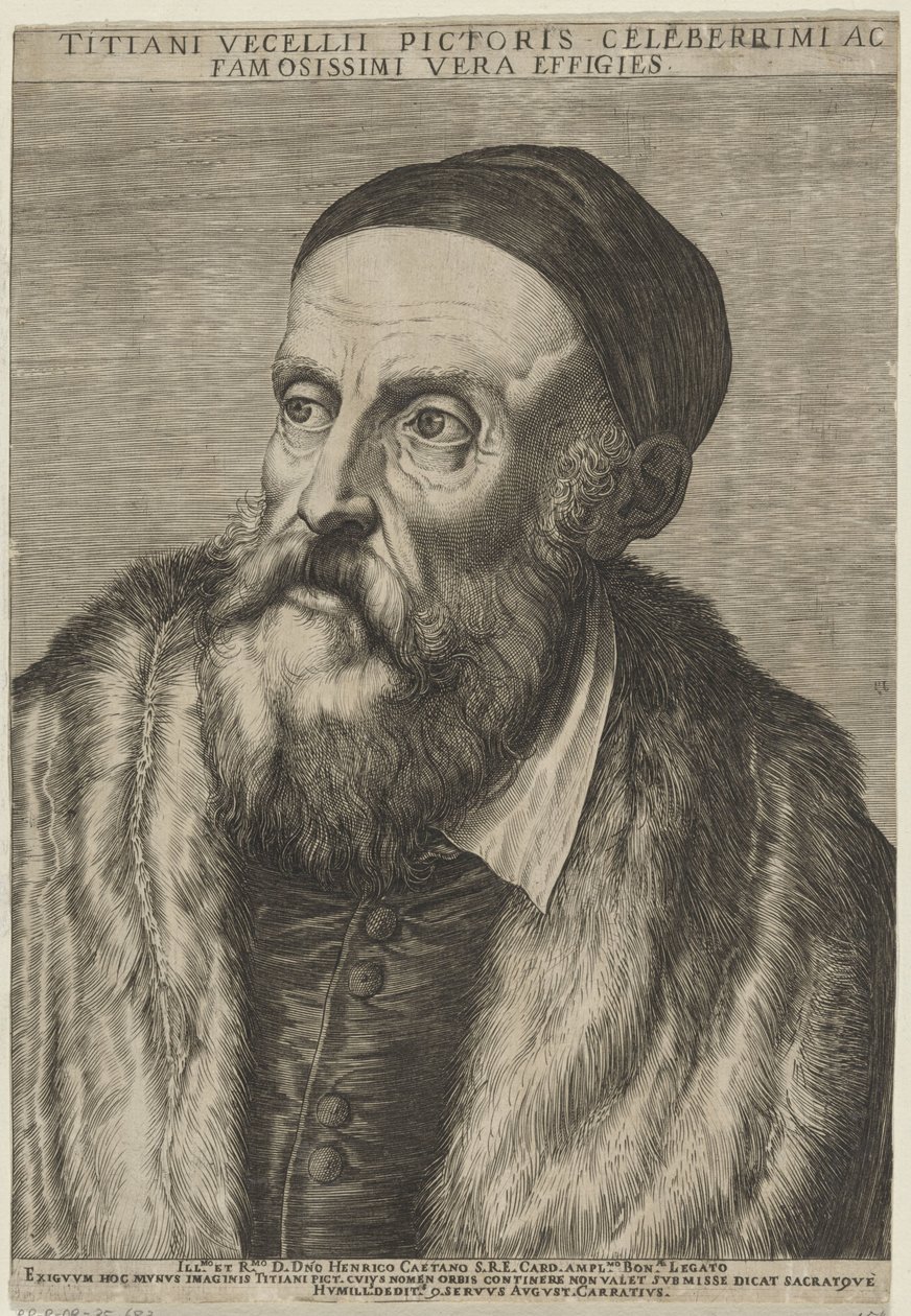 Portret van schilder Titiaan door Agostino Carracci