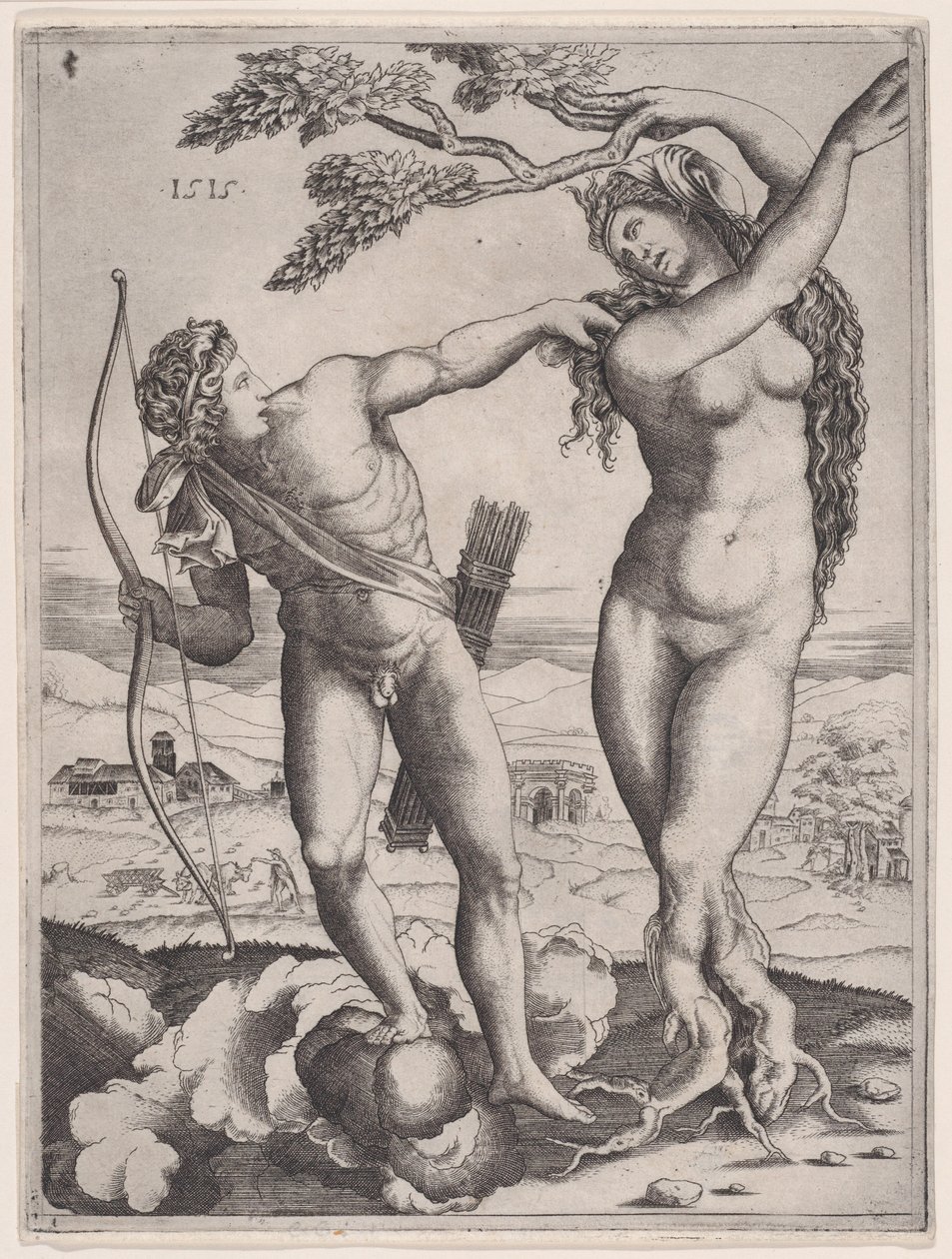Apollo en Daphne, gedateerd 1515 door Agostino Veneziano