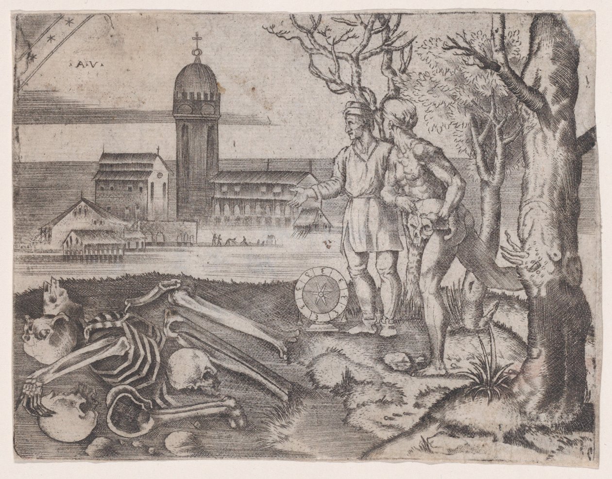 Twee Mannen op een Begraafplaats, ca. 1514-1536 door Agostino Veneziano