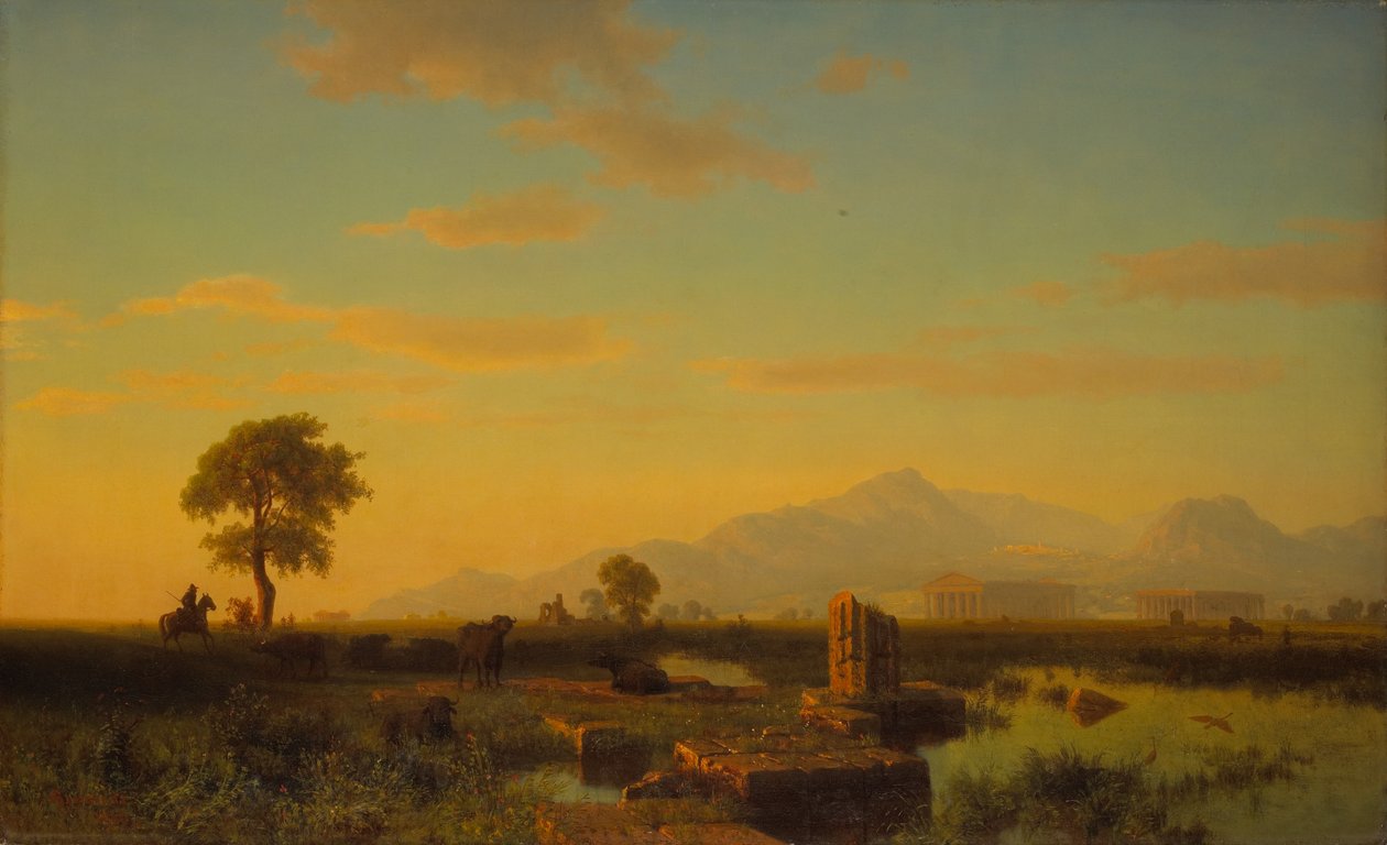 Ruïnes van Paestum, 1858 door Albert Bierstadt