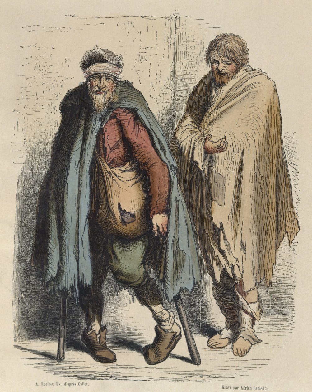 Bedelaars, naar Jacques Callot gegraveerd door Adrien Lavieille door Albert Charles August Racinet