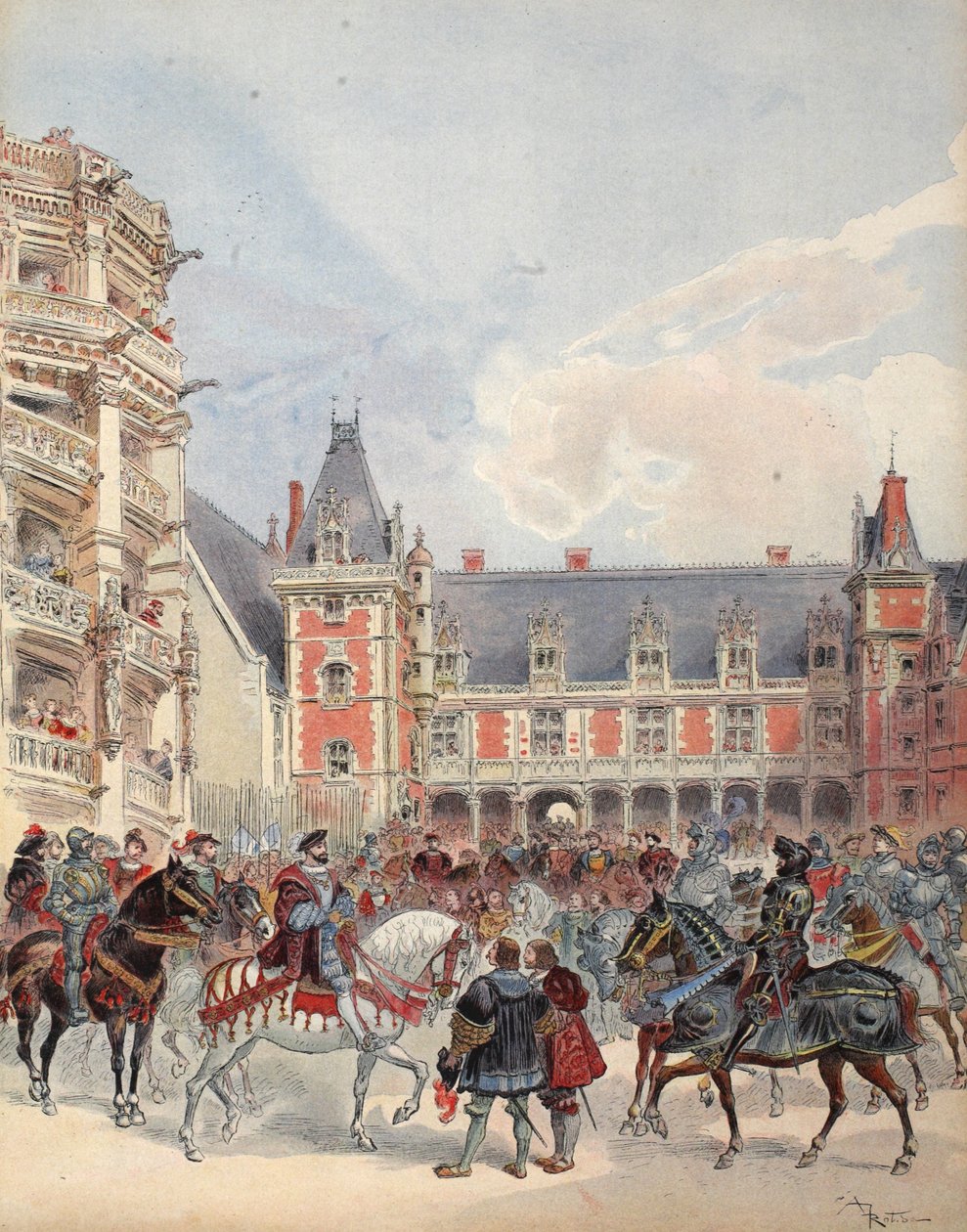Het hof in kastelen van de Loire, illustratie uit 