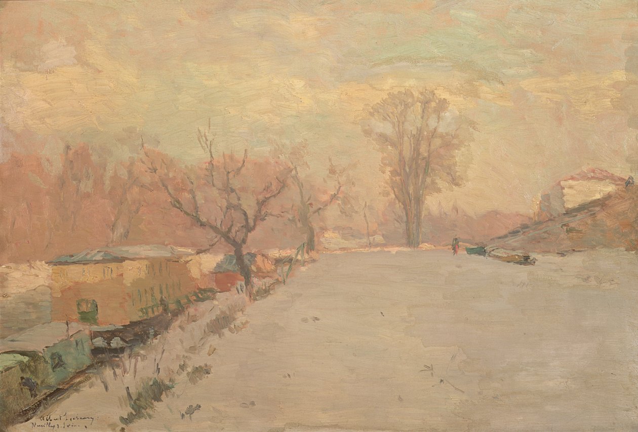 Weg langs de Seine bij Neuilly in de winter, ca. 1888 door Albert Charles Lebourg