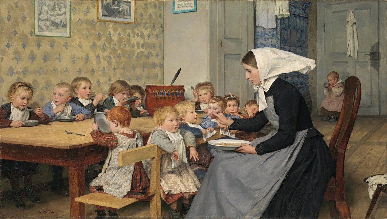 Bij de crèche I, 1890 door Albert Anker