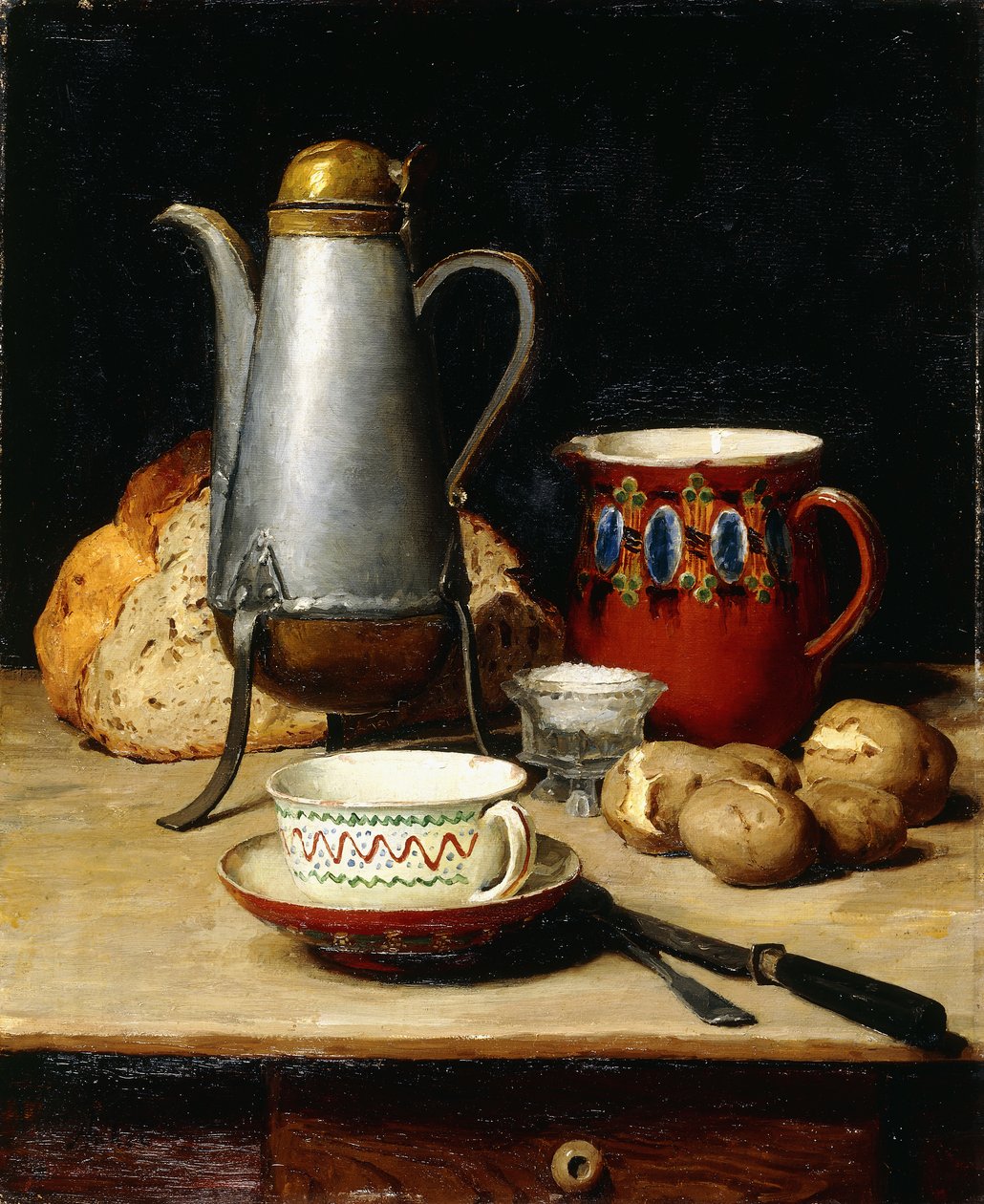 Stilleven: koffie en aardappelen, 1897 door Albert Anker