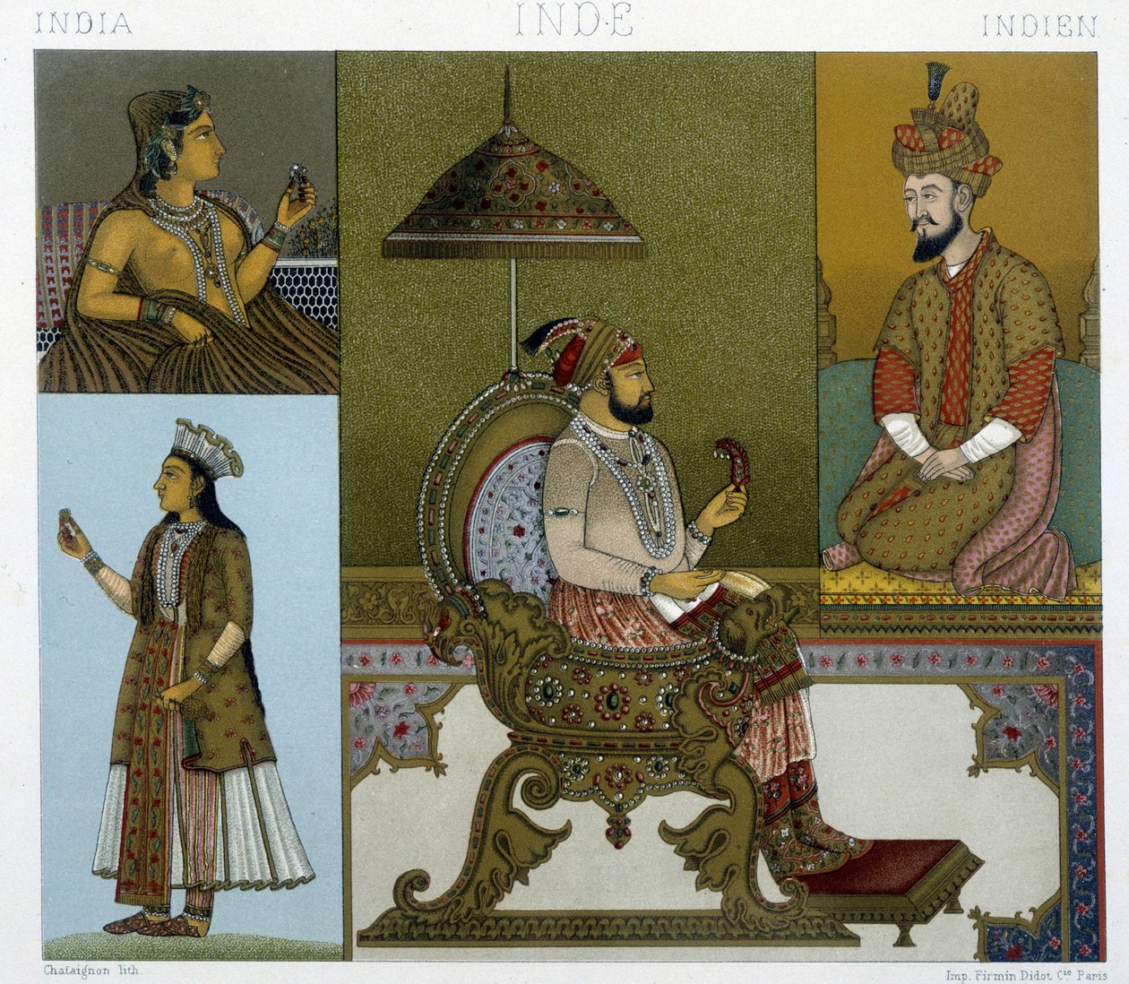Mongoolse kostuums, gravure door Racinet door Albert Charles August Racinet