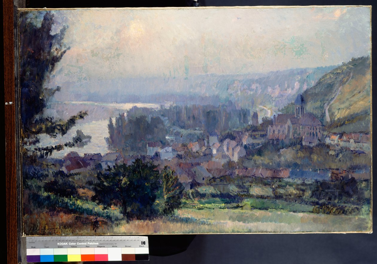 Uitzicht op Vetheuil, Zonsondergang, 1897 door Albert Charles Lebourg