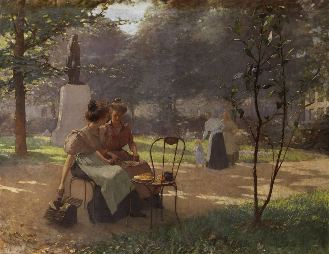Twee jonge meisjes in het park door Albert Cresswell