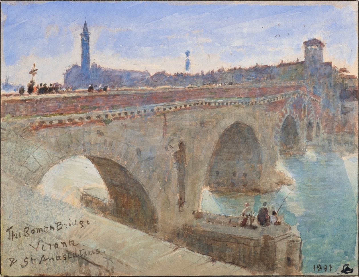 De Romeinse brug, Verona en St. Anastatius door Albert Goodwin