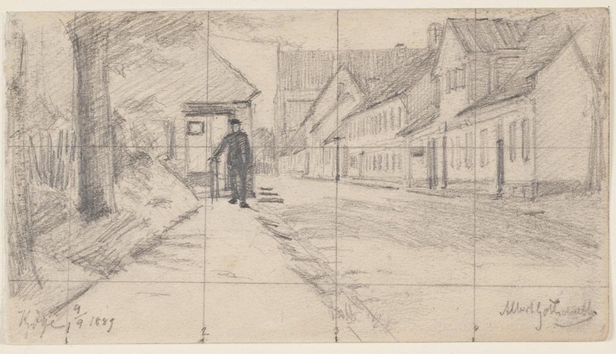 Straat in Køge met wandelende man door Albert Gottschalk