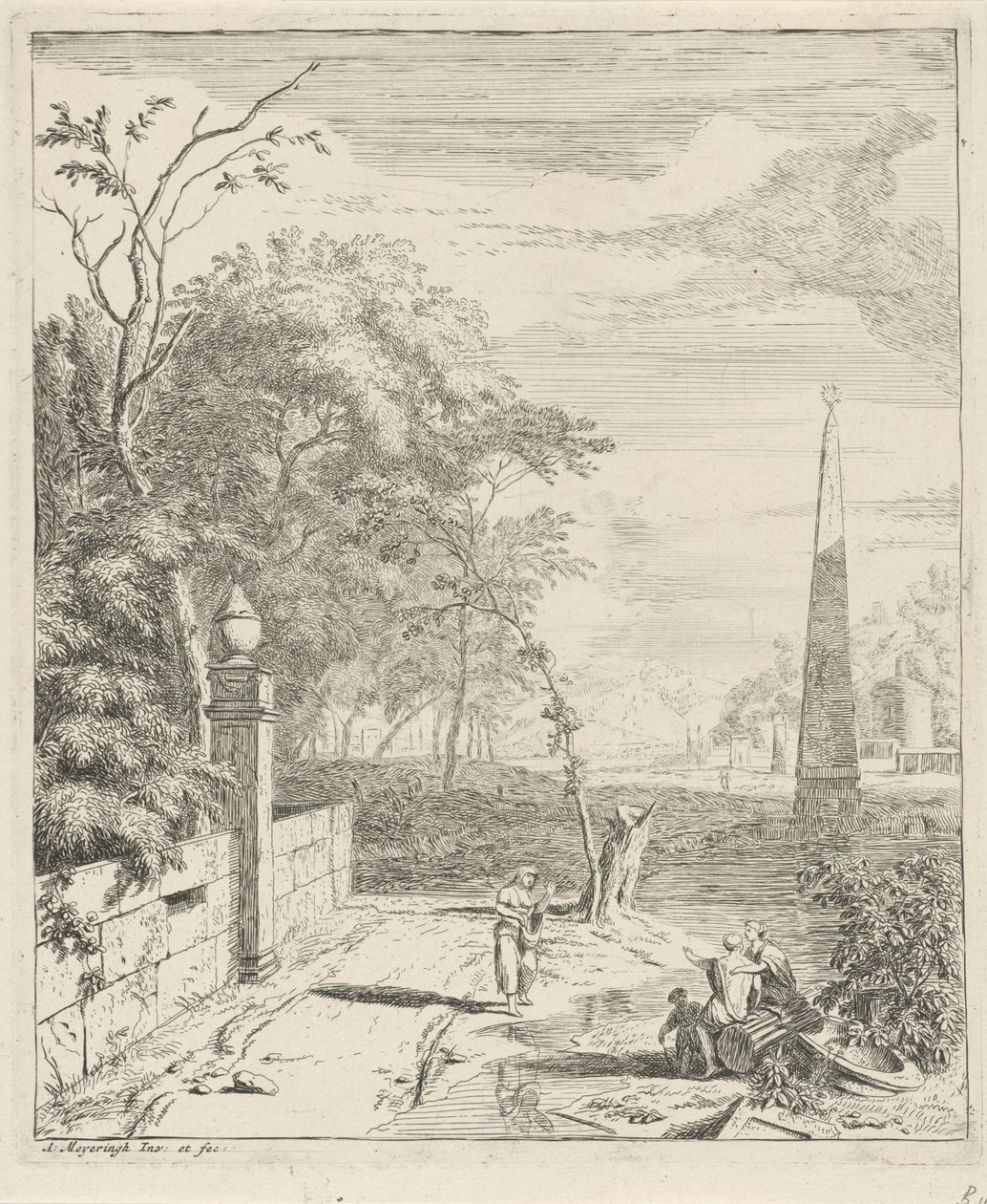 Landschap met een obelisk door Albert Meyering