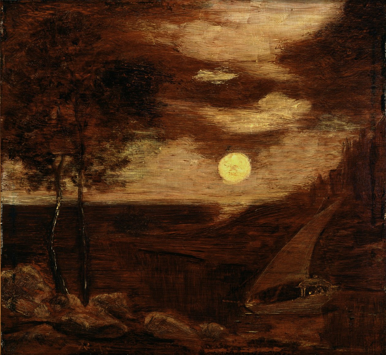 De boot van geliefden door Albert Pinkham Ryder