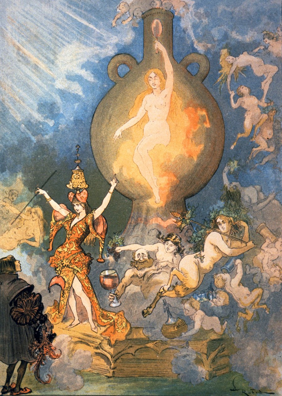 Het vijfde boek, ca. 1900 (illustratie) door Albert Robida