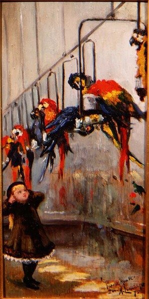 Het papegaaienhuis, London Zoo door Albert Snr. Ludovici