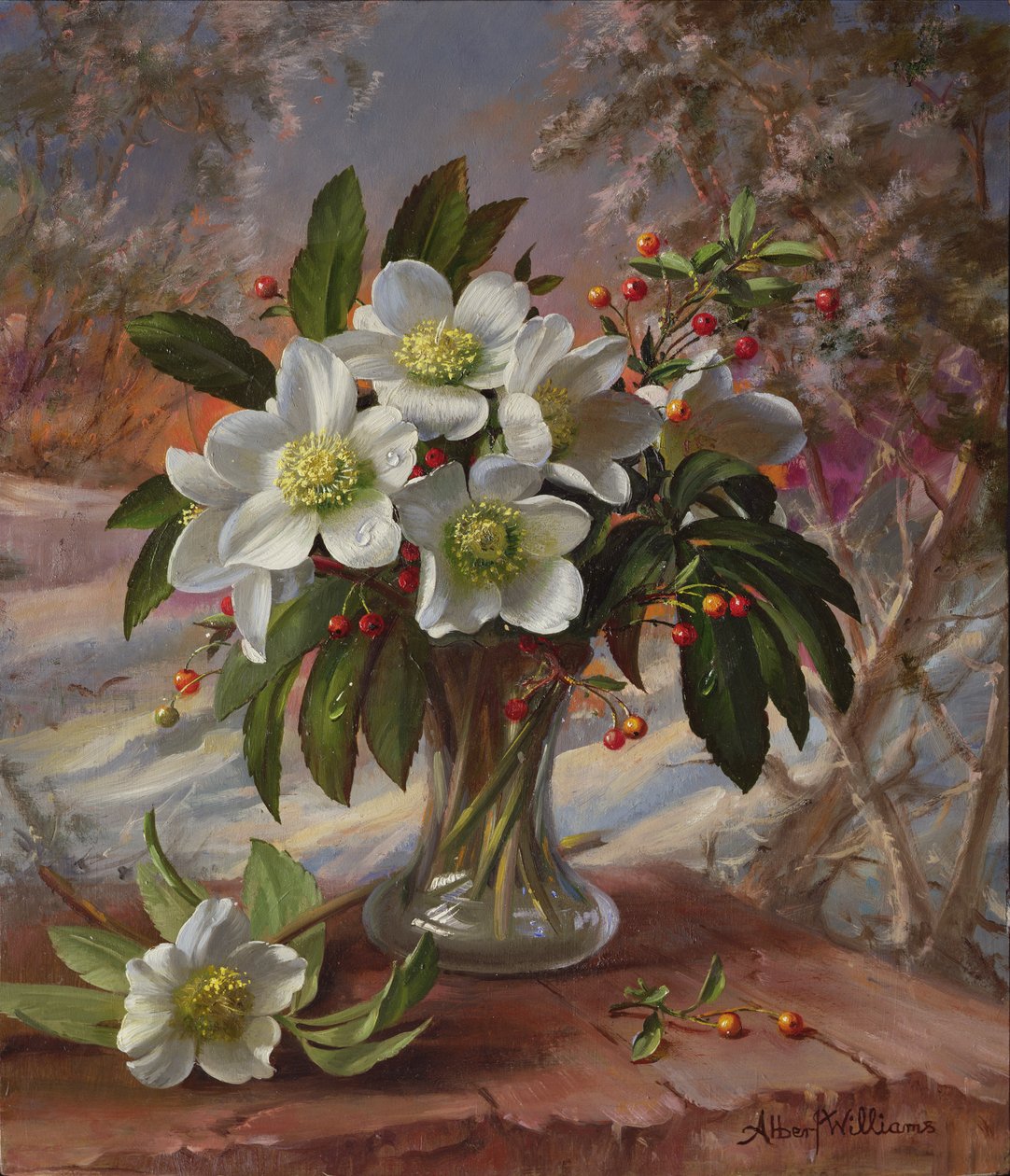 Bloemen in een wintergloed (paneel) door Albert Williams