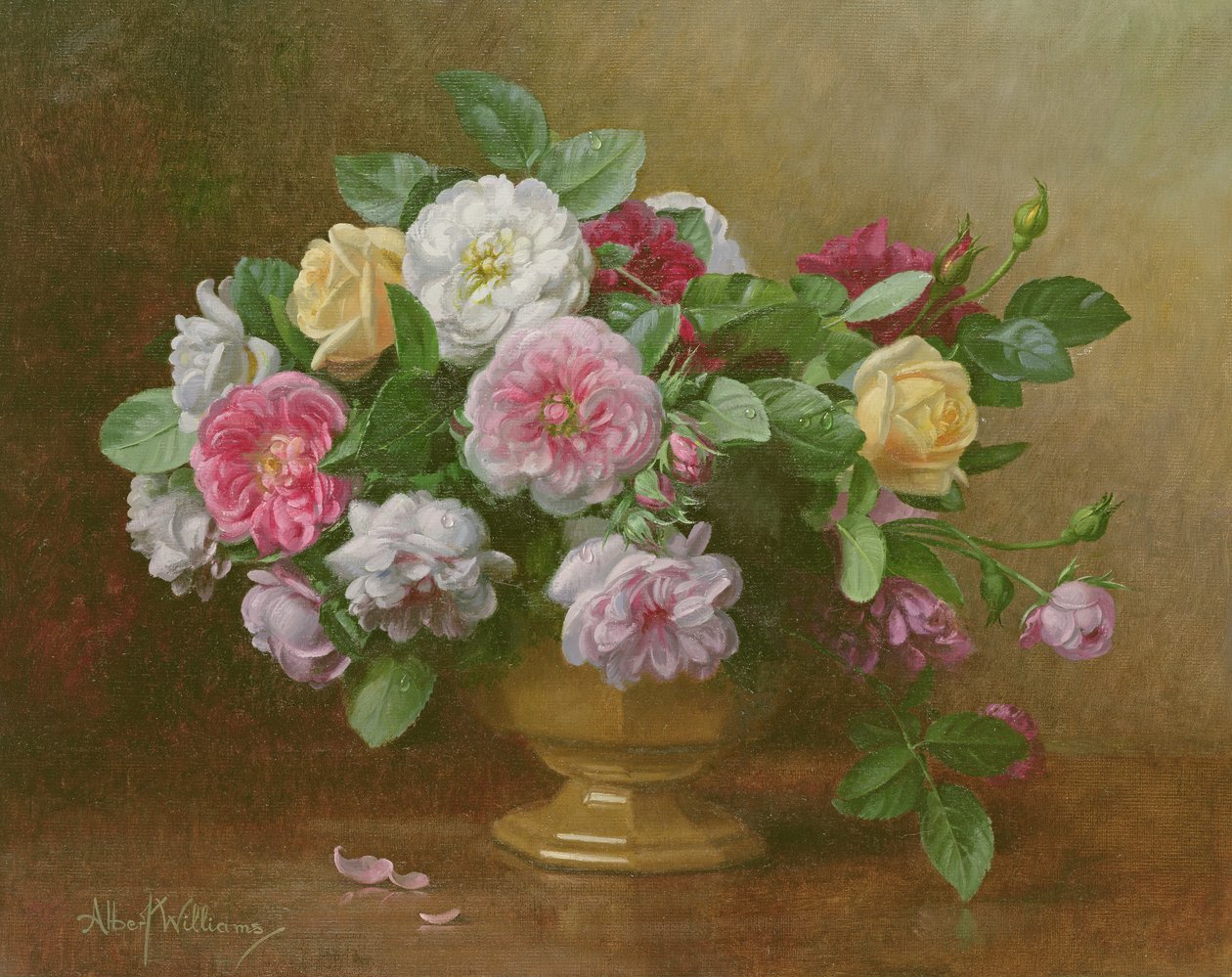 Een kom met rozen door Albert Williams