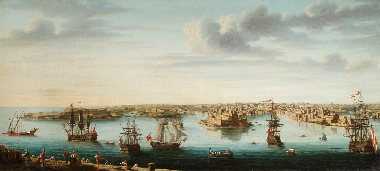 Een van een set van zeven uitzichten op Valletta, Malta en omgeving, ca. 1753 door Alberto Pullicino