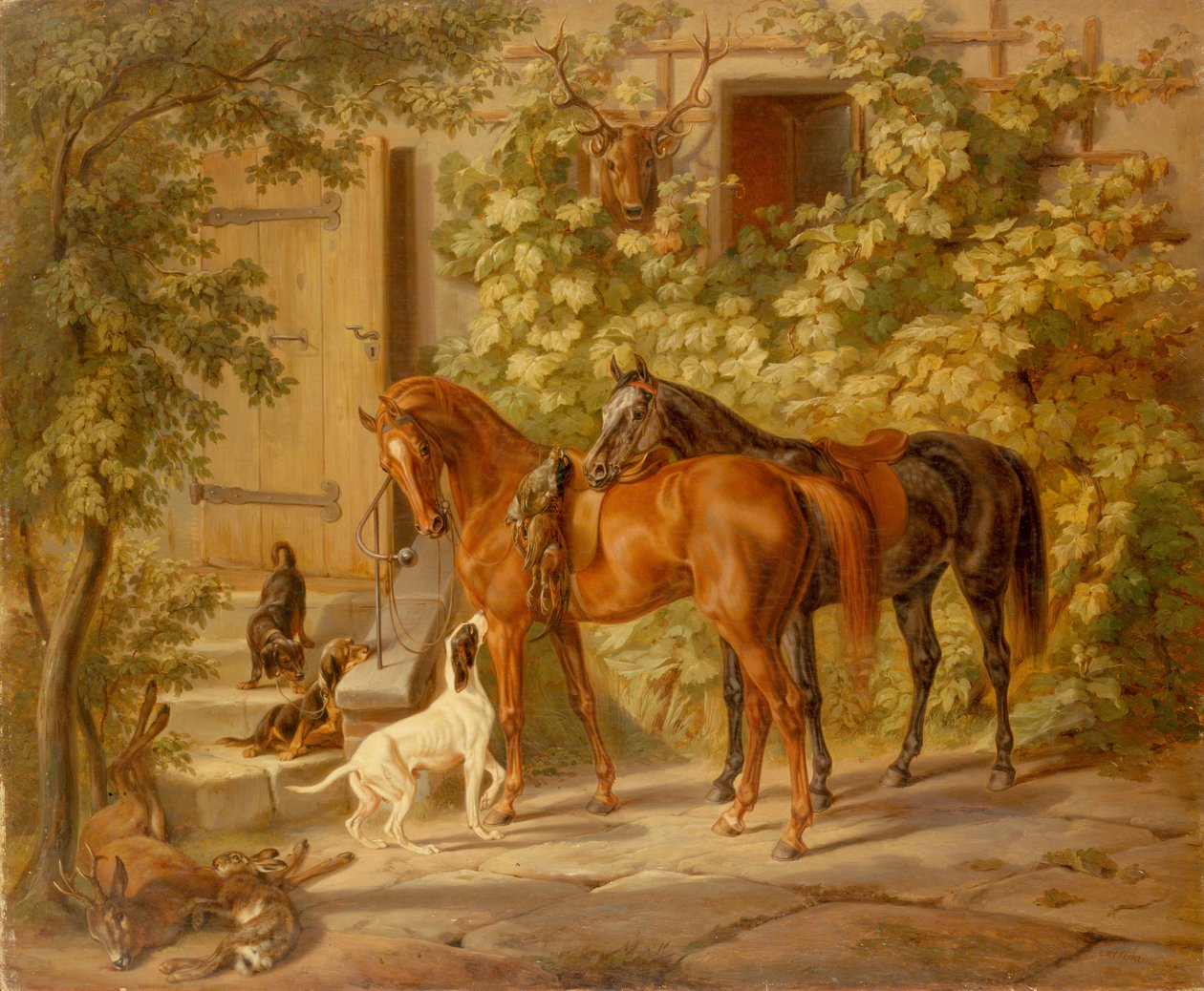 Paarden bij de Veranda door Albrecht Adam